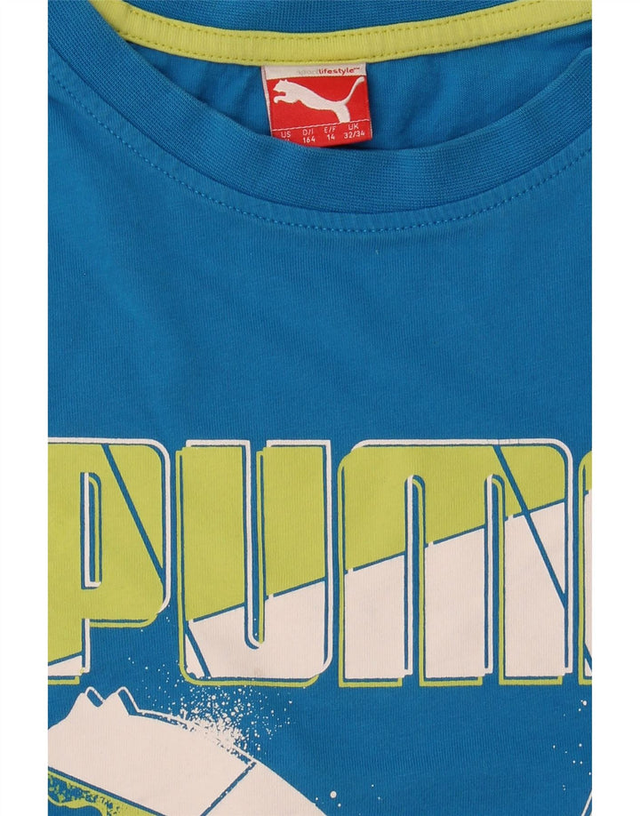Футболка с рисунком Puma для мальчиков, топ 13-14 лет, синяя