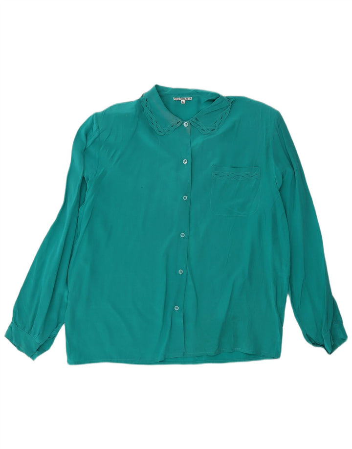 Винтажная женская блузка-рубашка UK 16, большая зеленая шелковая