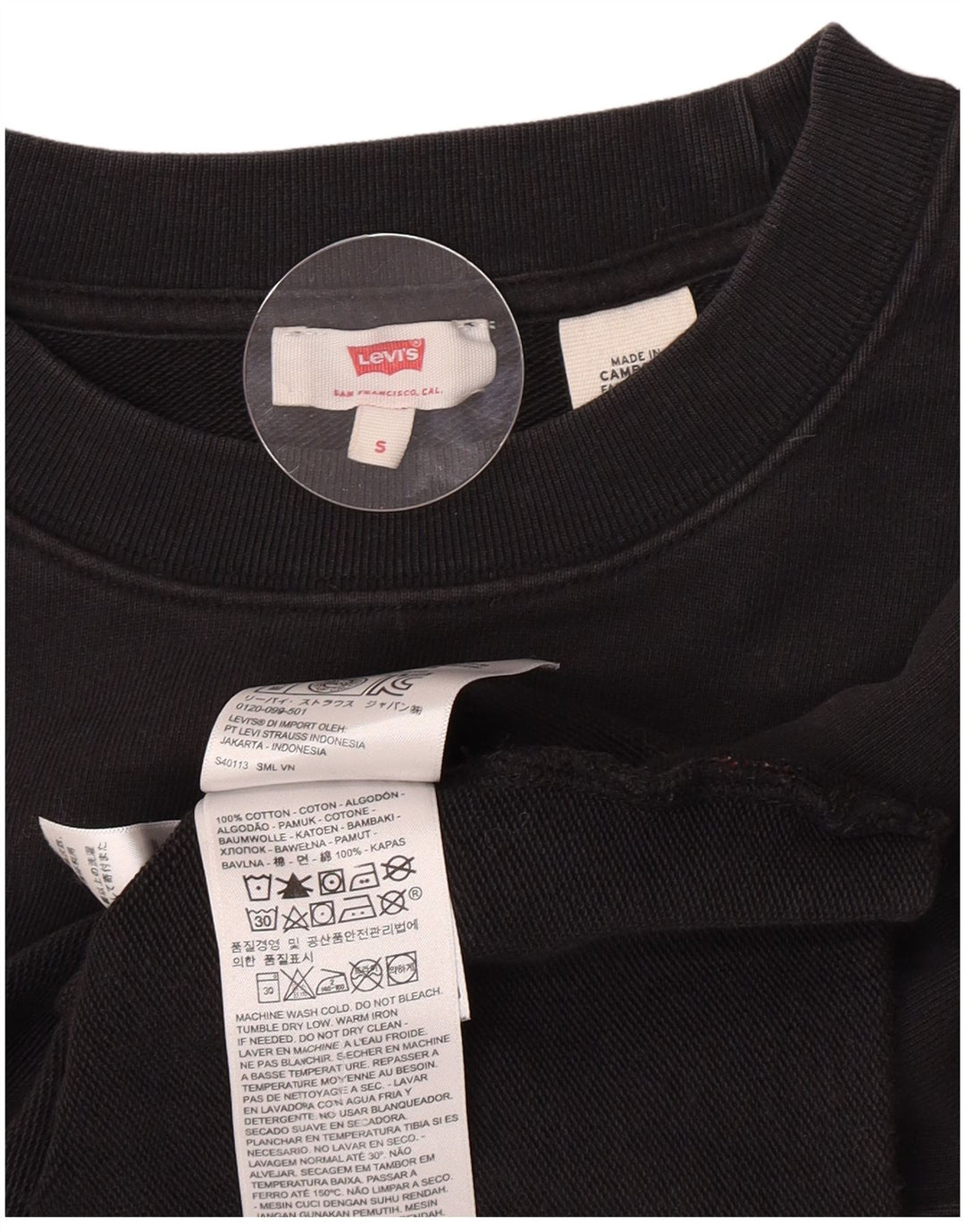 Женский джемпер оверсайз с рисунком Levi's, размер UK 10, маленький, черный, хлопок