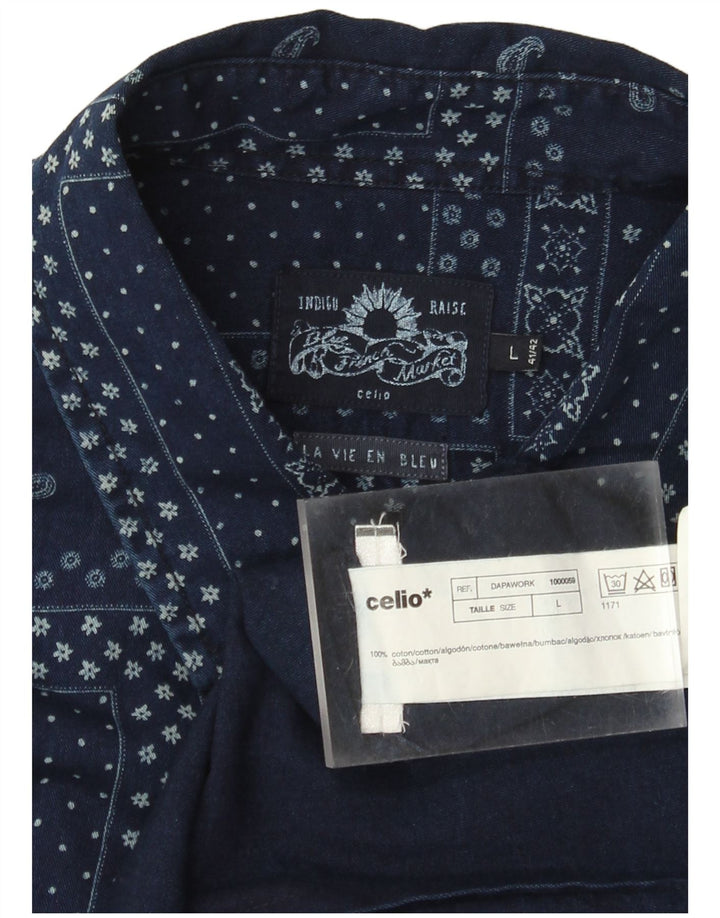 Мужская рубашка Celio с коротким рукавом цвета индиго, темно-синяя, лоскутная, хлопок