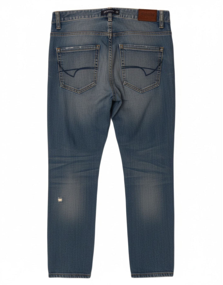 SUPERDRY Womens Girlfriend Distressed Slim Jeans W26 L30 Blue Cotton