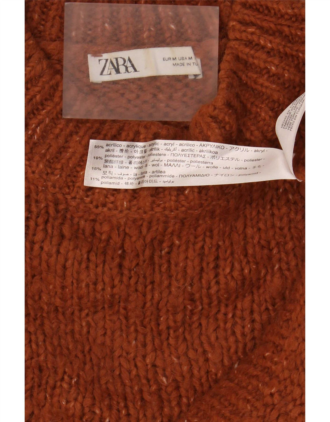 Женский укороченный джемпер с высоким воротником Zara UK 14, средний коричневый в крапинку