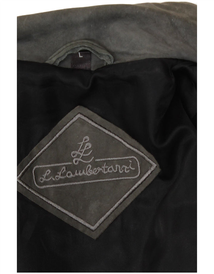 Мужская кожаная куртка L.Lambertazzi UK 40, большая серая кожаная