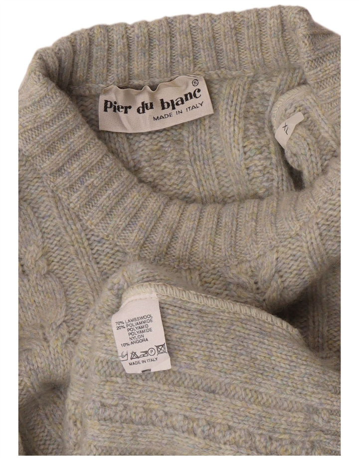 Винтажный мужской джемпер с круглым вырезом, свитер XL, серый в крапинку, из овечьей шерсти