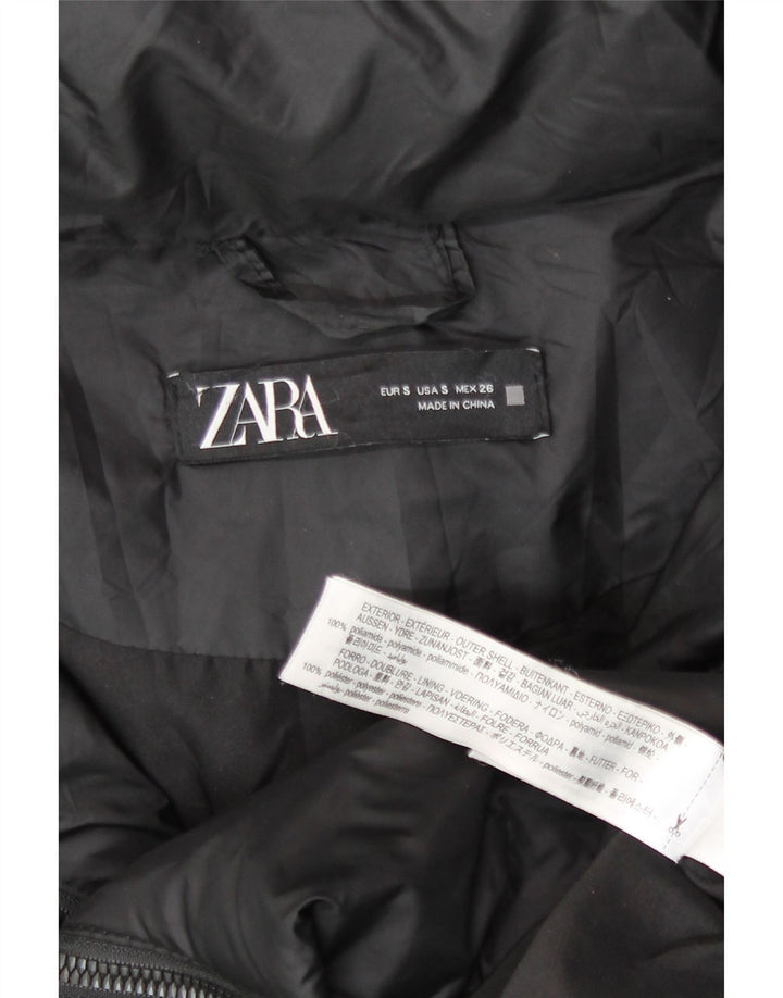 Женское стеганое пальто оверсайз с капюшоном Zara UK 10, маленький черный полиамид