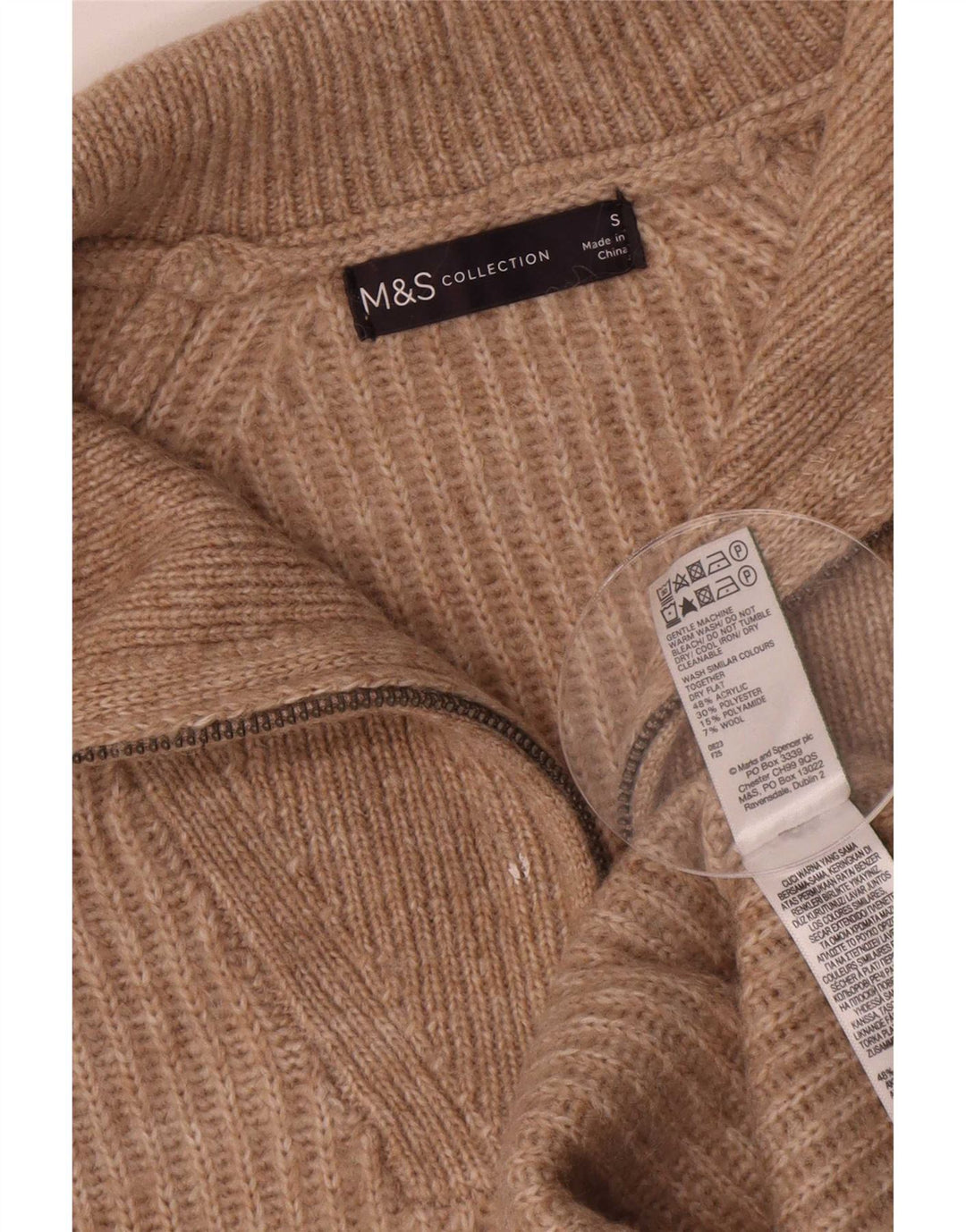 Женский джемпер с воротником на молнии Marks & Spencer, Великобритания, 10, маленький, коричневый в крапинку