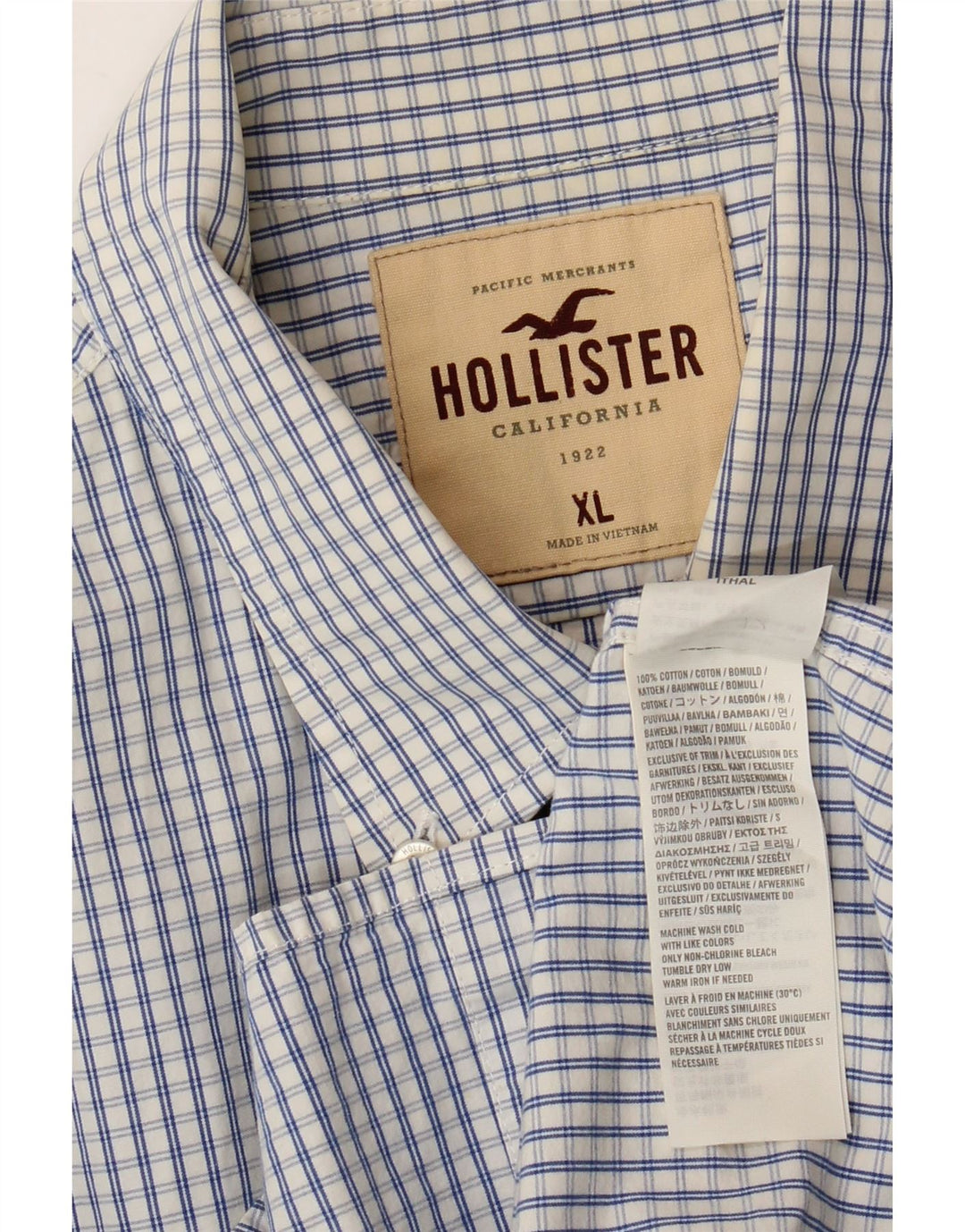 Мужская рубашка HOLLISTER XL, синяя клетка, хлопок