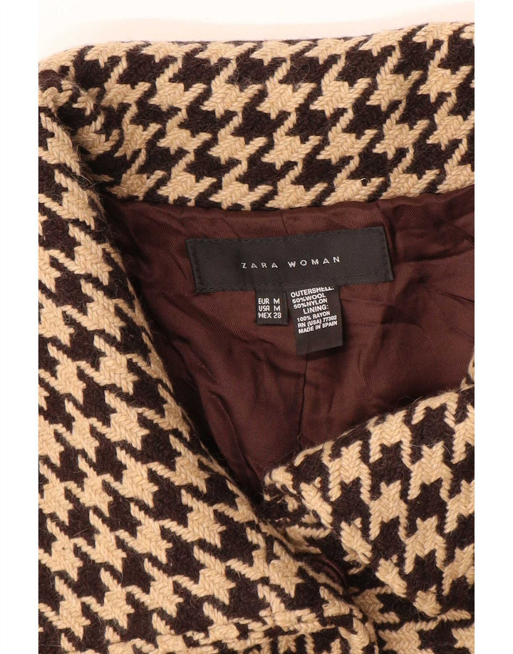 Женское пальто-накидка Zara с короткими рукавами UK 14, шерсть среднего коричневого цвета с узором «гусиные лапки»