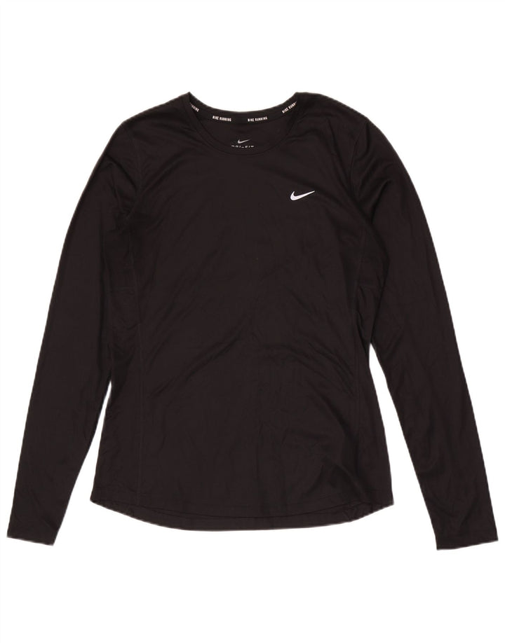 Женский топ NIKE Dri Fit с длинным рукавом UK 12, средний черный полиэстер