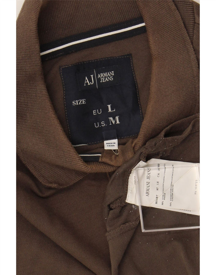 ARMANI JEANS Мужская рубашка-поло с длинным рукавом среднего коричневого цвета, хлопок