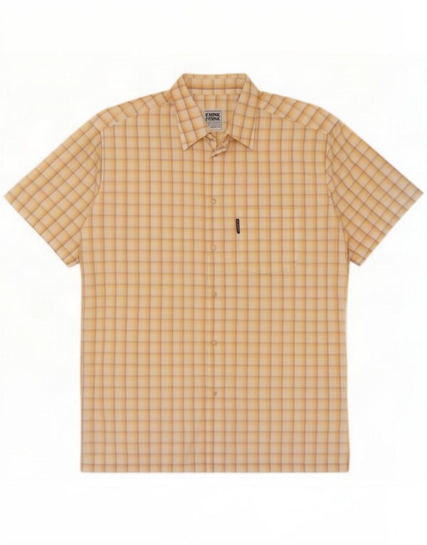 Think Pink Mens Short Sleeve Shirt XL Yellow Check Cotton