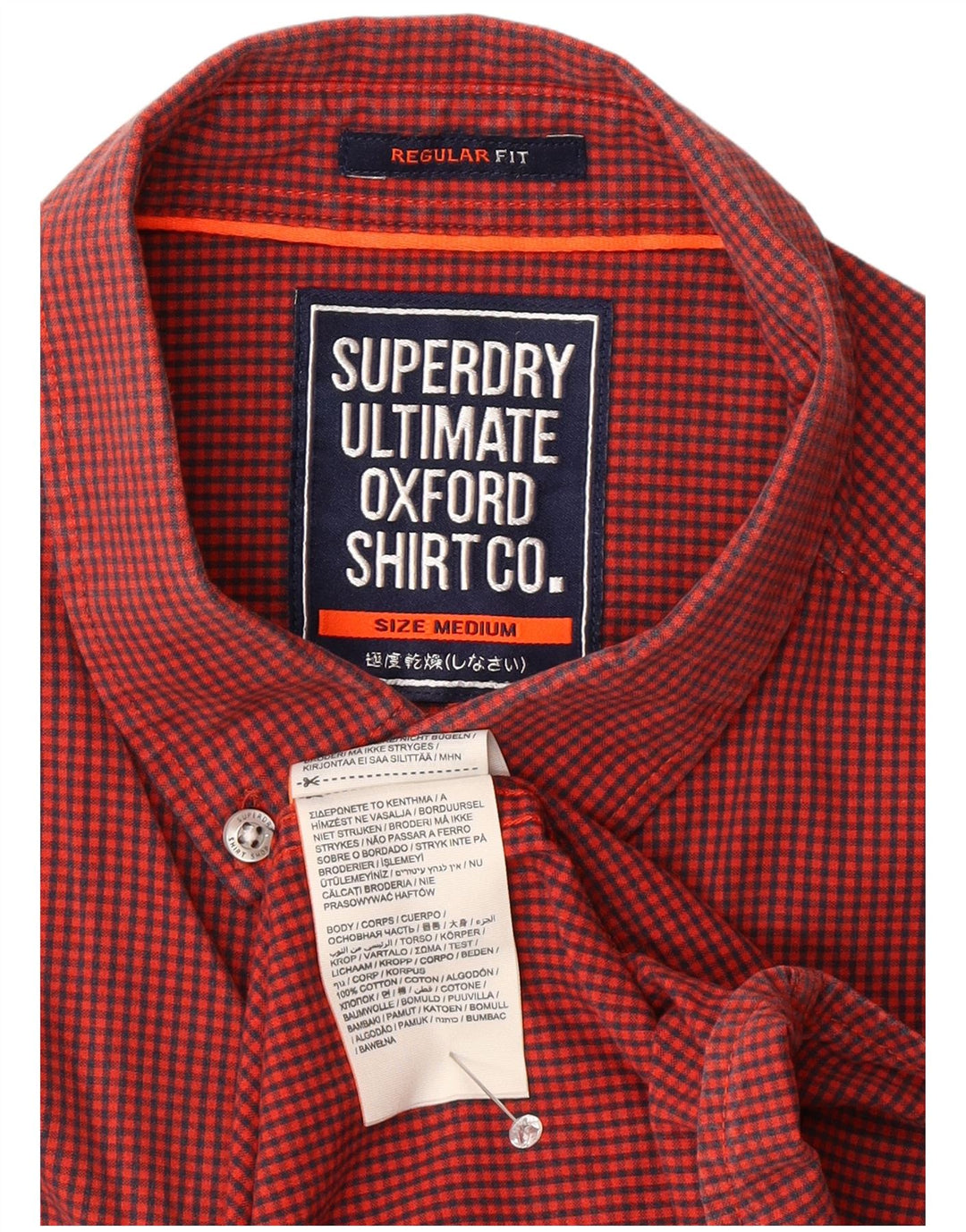 SUPERDRY Мужская рубашка обычного кроя среднего размера из хлопка в мелкую клетку красного цвета