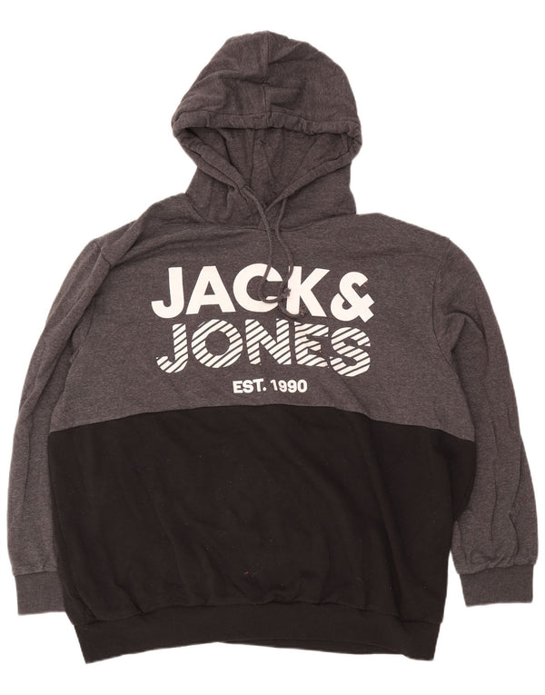 Мужской джемпер с капюшоном Jack & Jones с рисунком, 5XL, серый, хлопок с цветными блоками