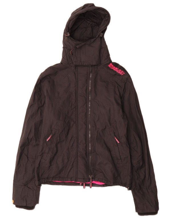 Женская ветровка с капюшоном Superdry UK 16, большой черный нейлон