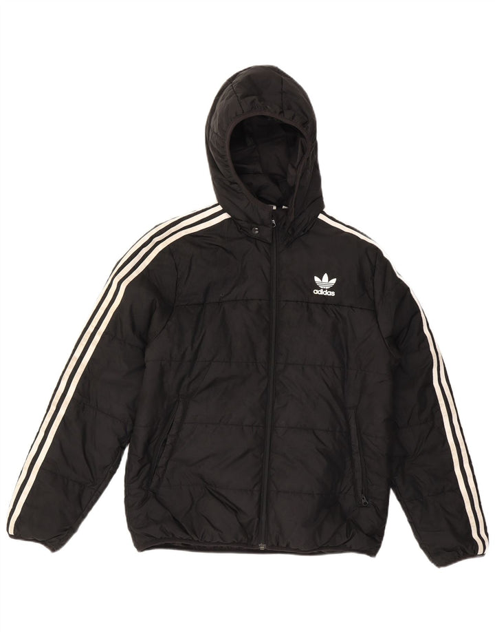 Утепленная куртка Adidas с капюшоном для мальчиков 13-14 лет, черный полиэстер