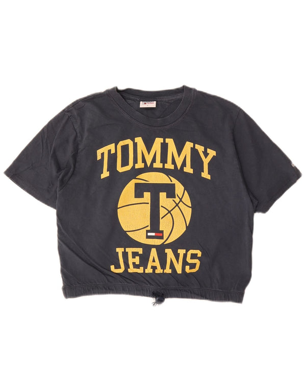 Женская укороченная футболка с рисунком Tommy Hilfiger Top UK 10, маленькая, темно-синяя, хлопковая