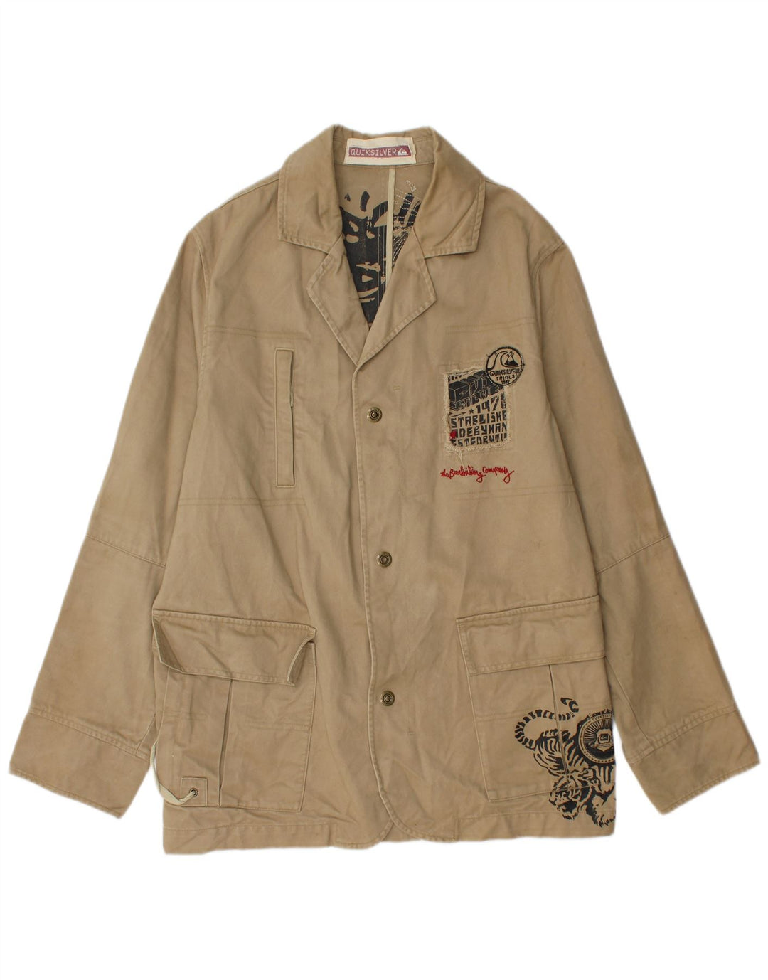 Мужская куртка Quiksilver с графическим рисунком UK 40, большая, бежевая, хлопок