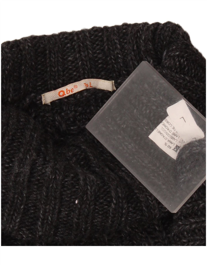 Винтажный мужской джемпер с высоким воротником, большой серый свитер из овечьей шерсти