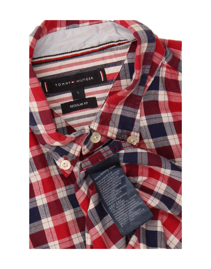 TOMMY HILFIGER Mens Regular Fit Flannel Shirt Large Red Check Cotton Vintage Tommy Hilfiger and Second-Hand Tommy Hilfiger from Messina Hembry 