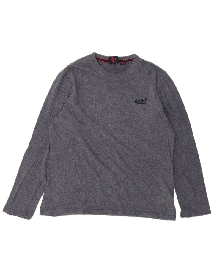 SUPERDRY Мужской топ с длинным рукавом XL, синий в крапинку, хлопок