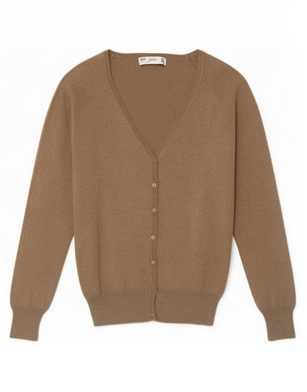 Женский кардиган Zara UK 14, большой размер, бежевый хлопок