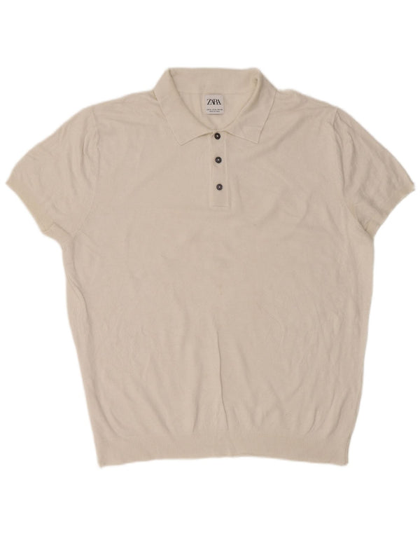 Zara Mens Short Sleeve Polo Neck Jumper Sweater XL White