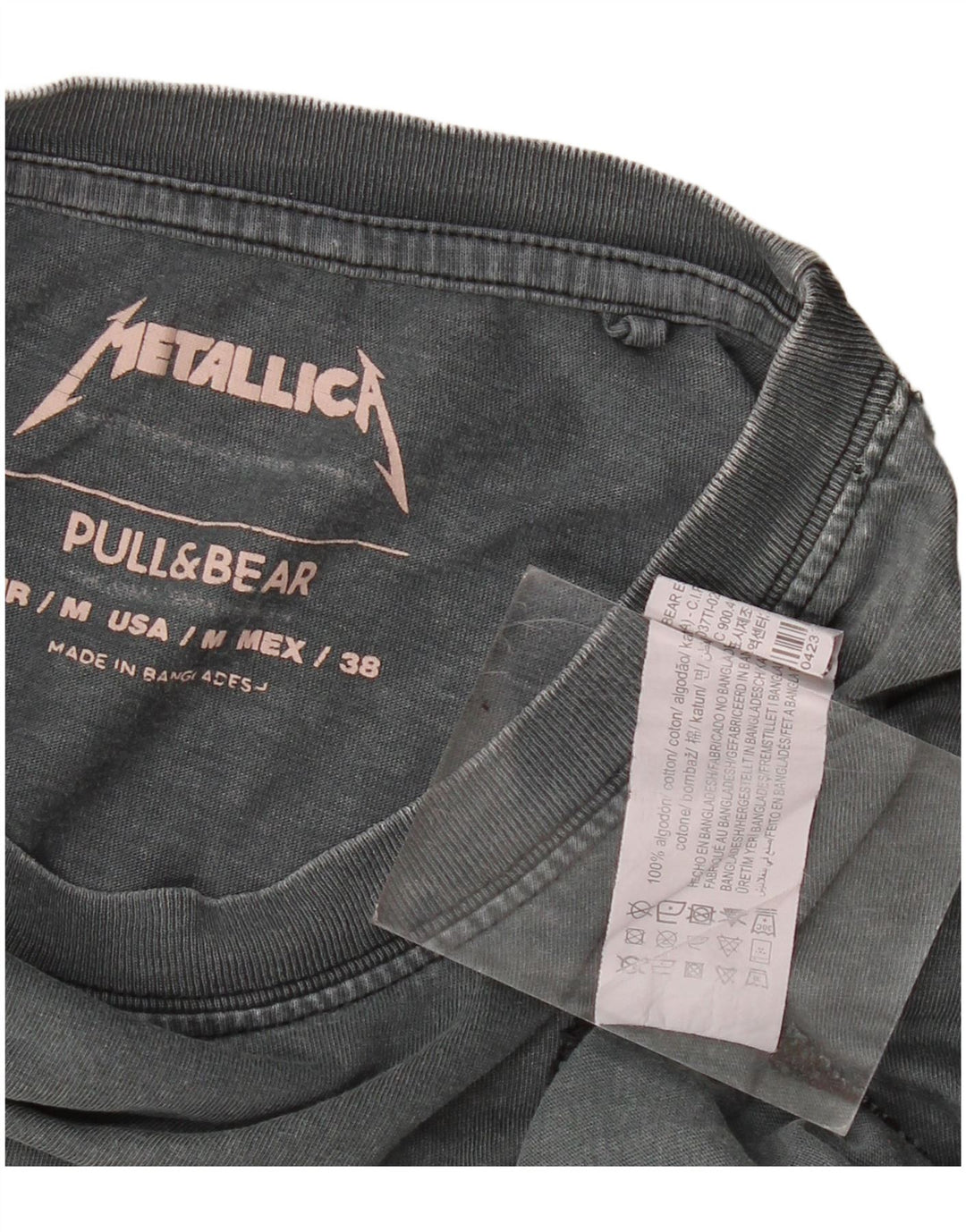 Мужская футболка Pull & Bear с рисунком Metallica, хлопковый топ среднего серого цвета