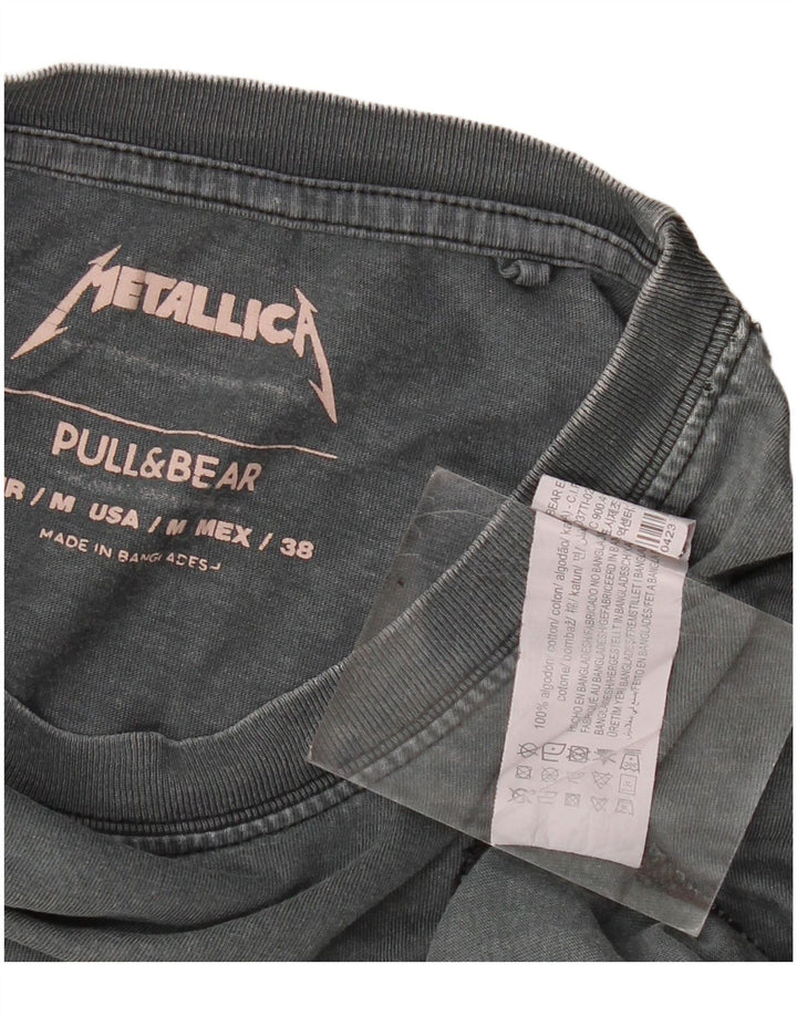 Мужская футболка Pull & Bear с рисунком Metallica, хлопковый топ среднего серого цвета