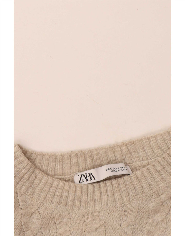 Женский свободный джемпер с круглым вырезом Zara UK 10, маленький бежевый