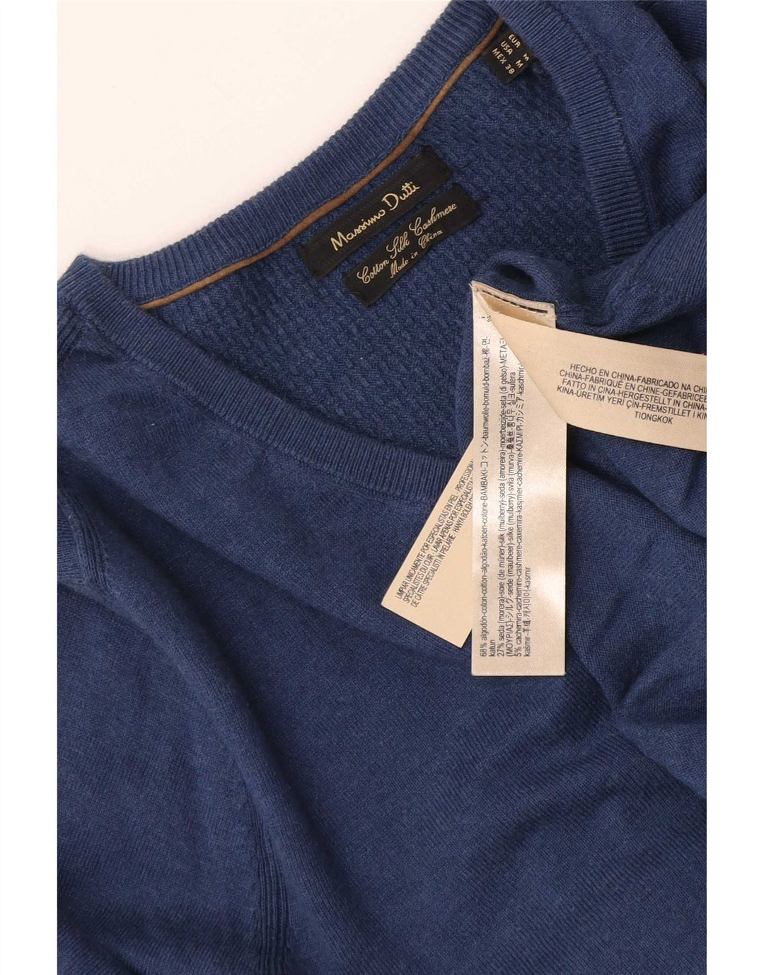 Мужской джемпер с v-образным вырезом Massimo Dutti, средний темно-синий, хлопковый