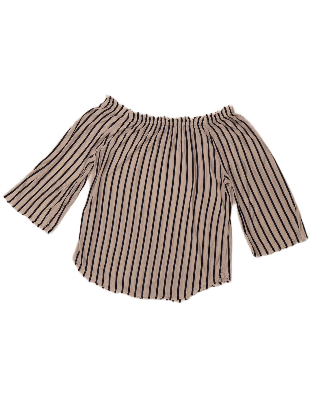 Женский топ с открытыми плечами BENETTON с рукавом 3/4, Великобритания 14, средний размер, белая полоска