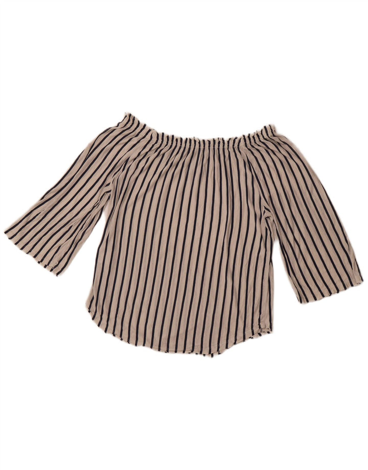 Женский топ с открытыми плечами BENETTON с рукавом 3/4, Великобритания 14, средний размер, белая полоска