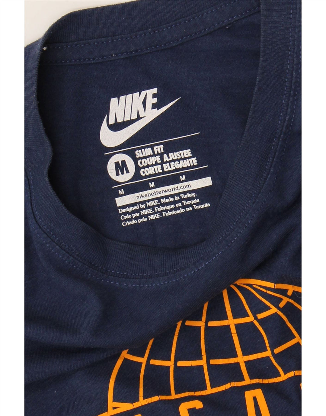 NIKE Mens Slim Fit Graphic T-Shirt Top Medium Navy Blue Vintage Nike and Second-Hand Nike from Messina Hembry 