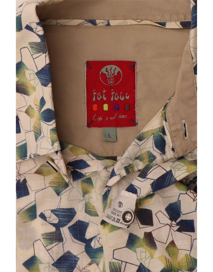 FAT FACE Мужская рубашка с коротким рукавом, большая белая хлопковая рубашка с геометрическим рисунком