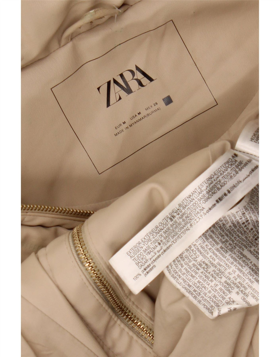 Женское стеганое пальто без рукавов с капюшоном ZARA UK 14, средний бежевый полиэстер