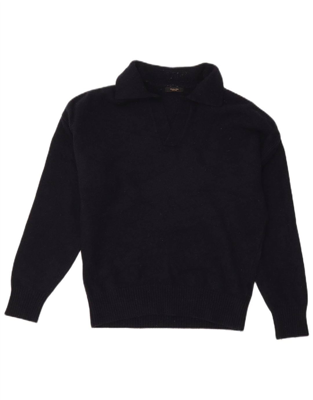 Женский джемпер с воротником поло MASSIMO DUTTI UK 14, средний темно-синий, шерсть