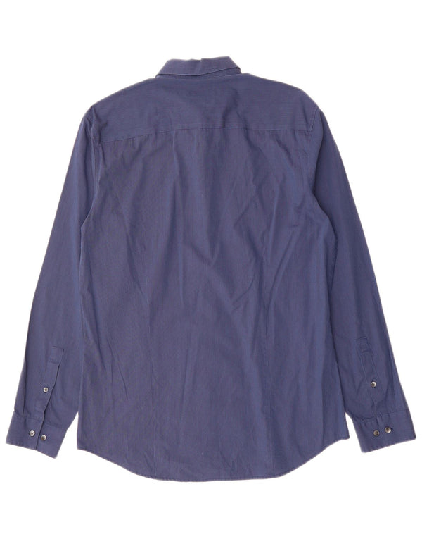 Мужская рубашка CALVIN KLEIN, размер 15 15 1/2, средний темно-синий в тонкую полоску, хлопок