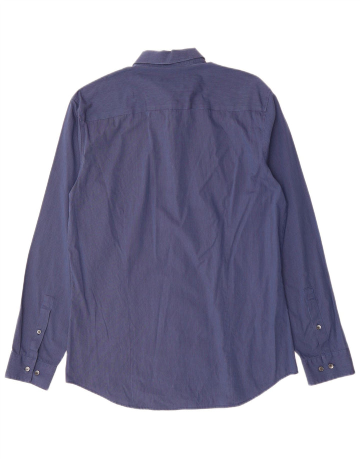 Мужская рубашка CALVIN KLEIN, размер 15 15 1/2, средний темно-синий в тонкую полоску, хлопок