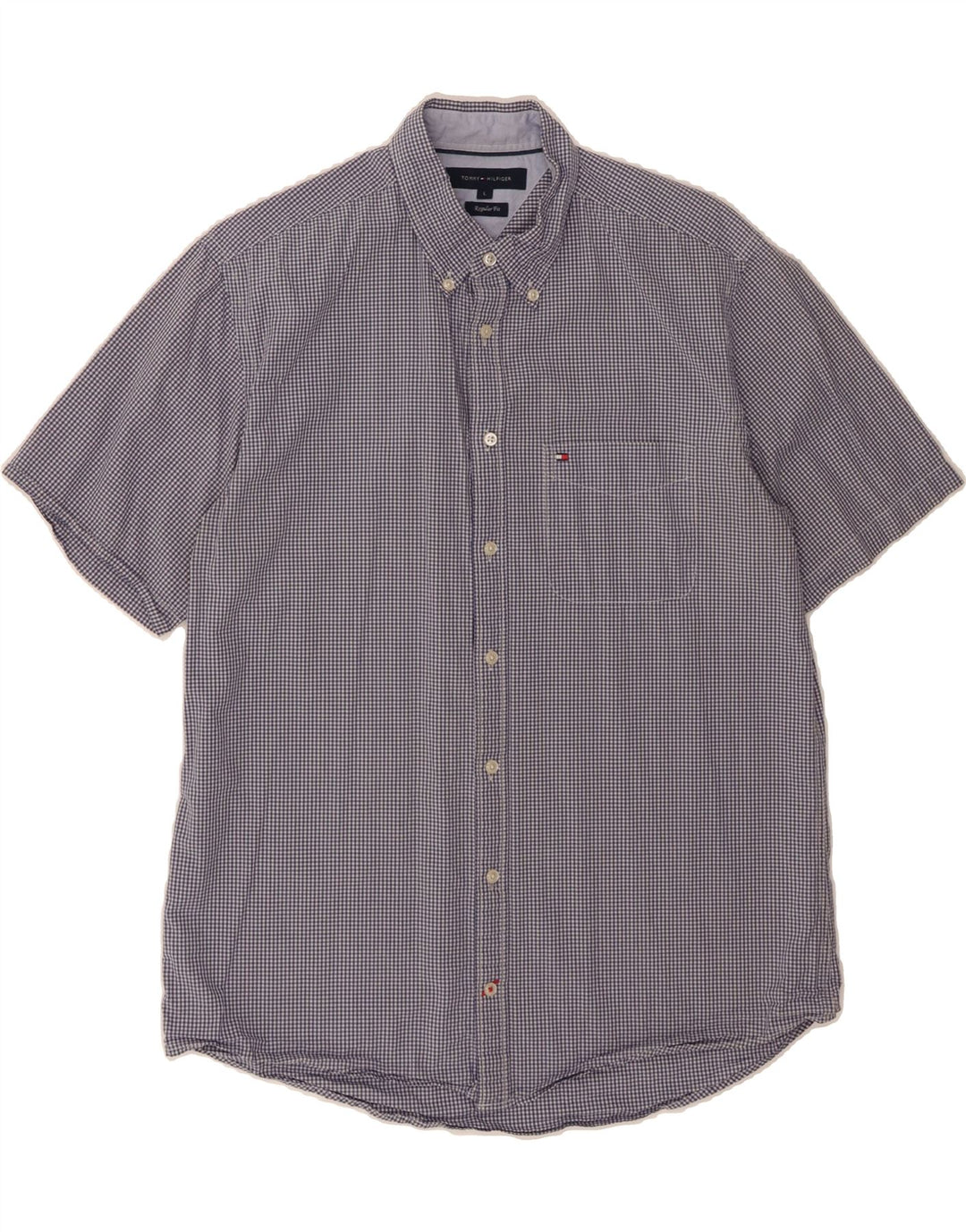 TOMMY HILFIGER Mens Regular Fit Short Sleeve Shirt Large Blue Gingham Vintage Tommy Hilfiger and Second-Hand Tommy Hilfiger from Messina Hembry 