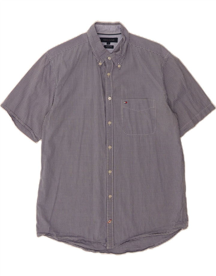 TOMMY HILFIGER Mens Regular Fit Short Sleeve Shirt Large Blue Gingham Vintage Tommy Hilfiger and Second-Hand Tommy Hilfiger from Messina Hembry 