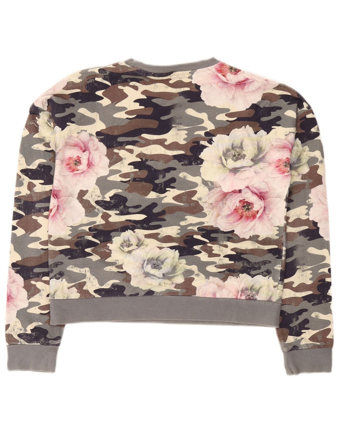 Женский укороченный свитшот с рисунком GUESS UK 16, большой серый камуфляж