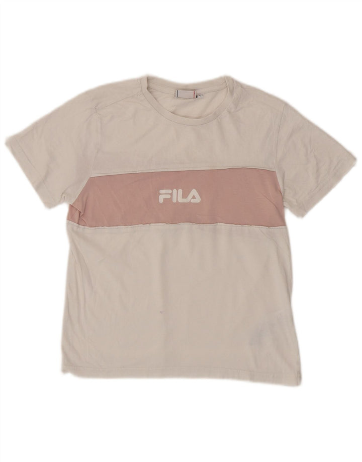 Женская футболка с рисунком FILA Top UK 10, маленькая белая хлопковая футболка с цветными блоками