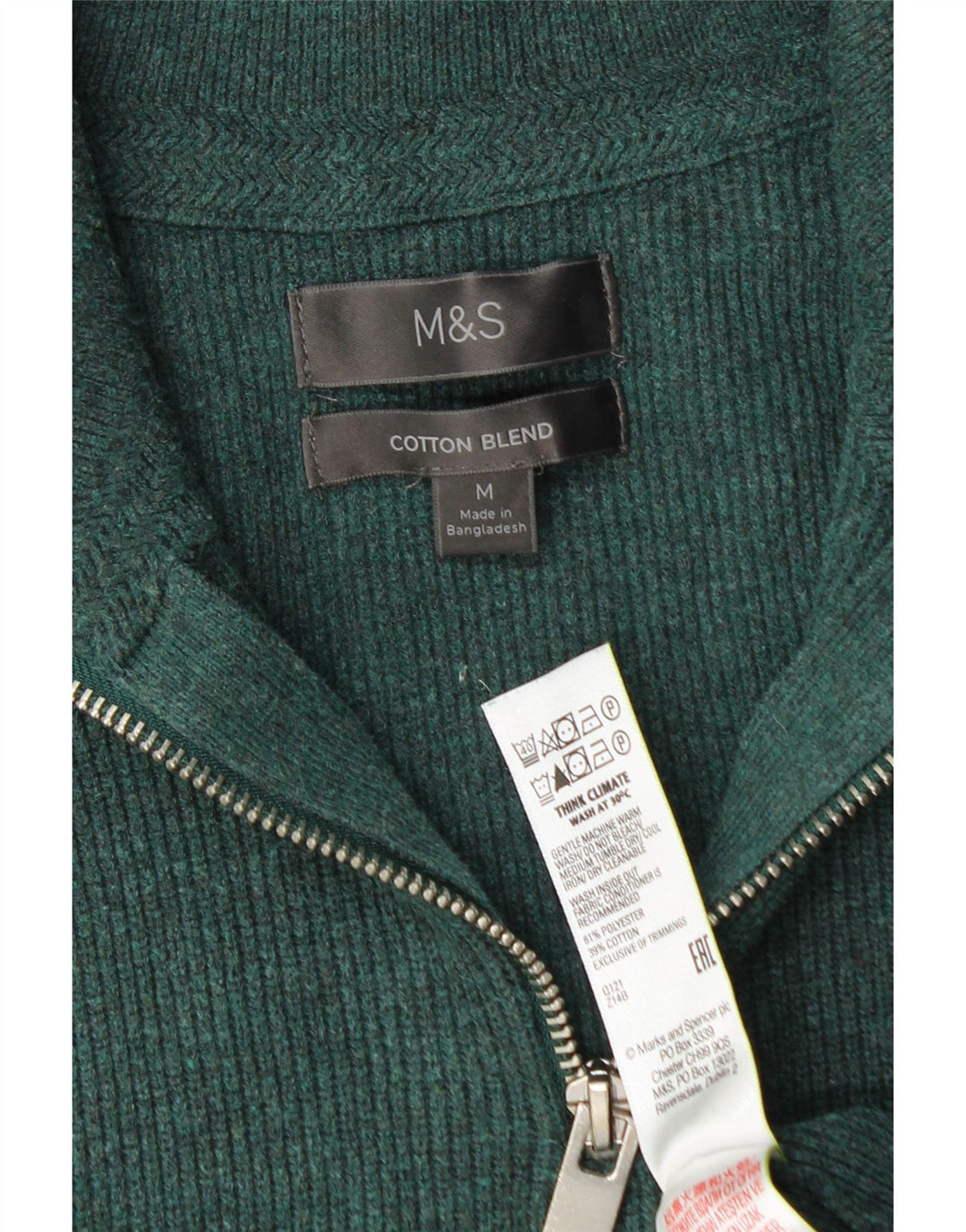 Мужской джемпер с воротником на молнии Marks & Spencer, средний зеленый полиэстер