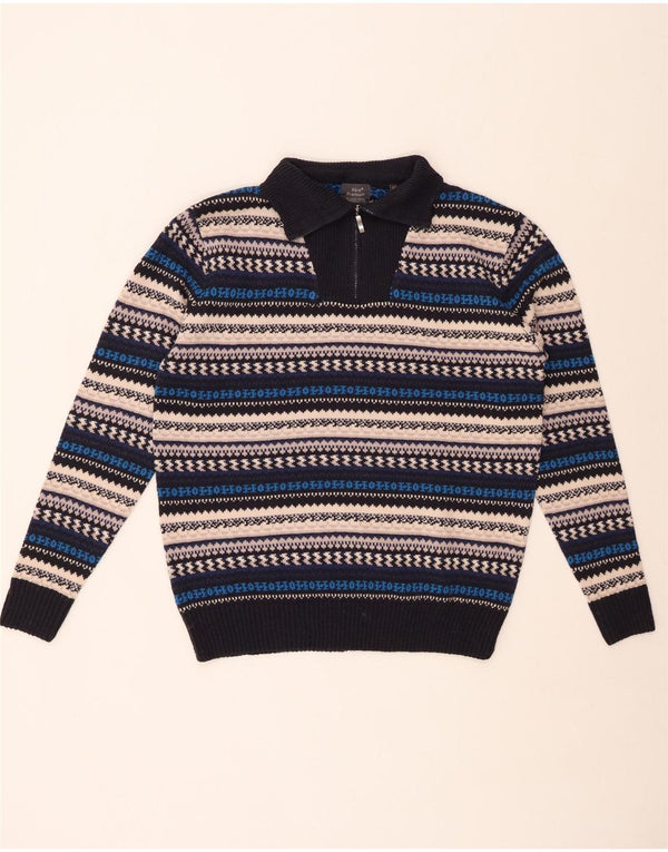ВИНТАЖНЫЙ мужской джемпер с воротником на молнии, средний акриловый свитер в разноцветную полоску