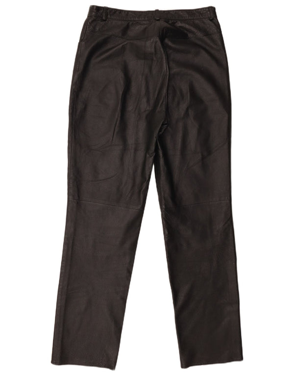 Винтажные женские прямые кожаные брюки UK 16, большие W30 L31, черные кожаные