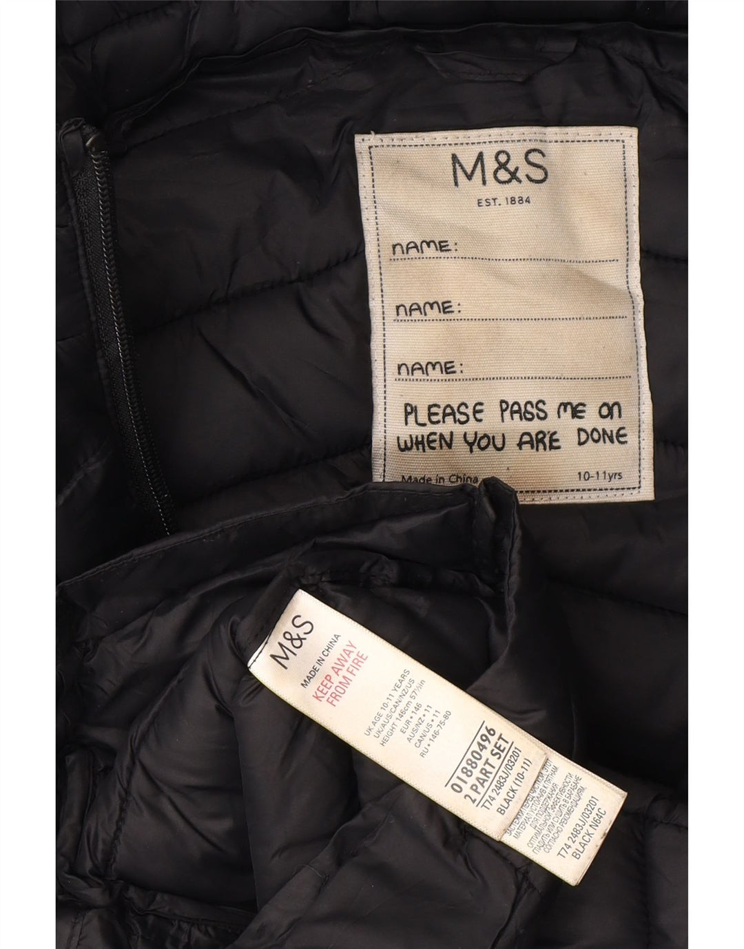 Пуховик с капюшоном Marks & Spencer для девочек 10–11 лет, черный полиамид