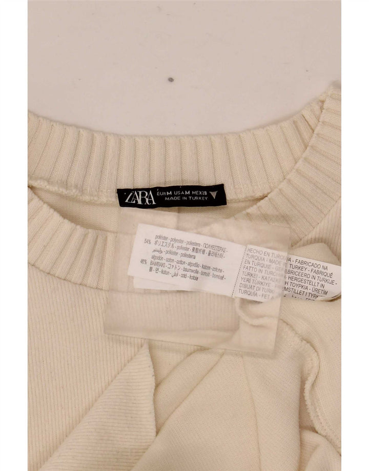 Женский джемпер с круглым вырезом Zara UK 14, средний белый полиэстер