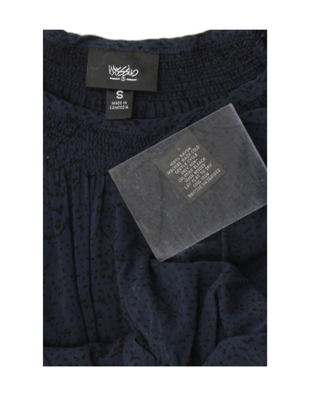 MOSSIMO Womens 3/4 Sleeve Blouse Top UK 10 NSmall Navy Blue Spotted Rayon Vintage Mossimo and Second-Hand Mossimo from Messina Hembry 