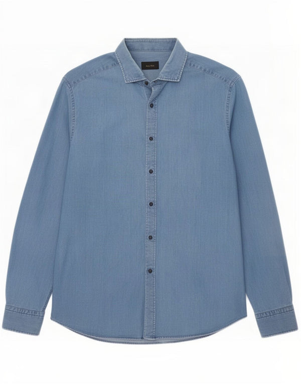 Мужская джинсовая рубашка Massimo Dutti XL, синяя, хлопок