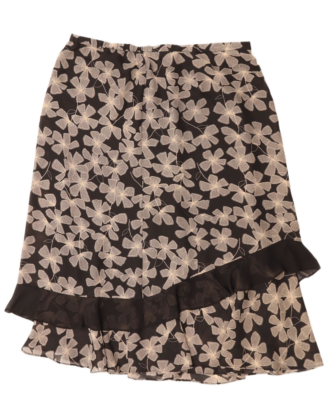 Винтажная женская прямая юбка UK 22 3XL W40, черный полиэстер с цветочным принтом